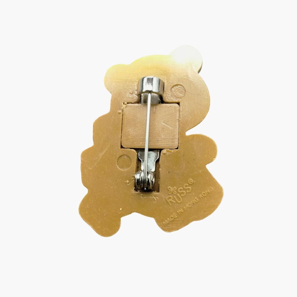 Russ Teddy Bear Pin Vintage Brooch Playing Drum Plastic Signed Christmas - Picture 5 of 6